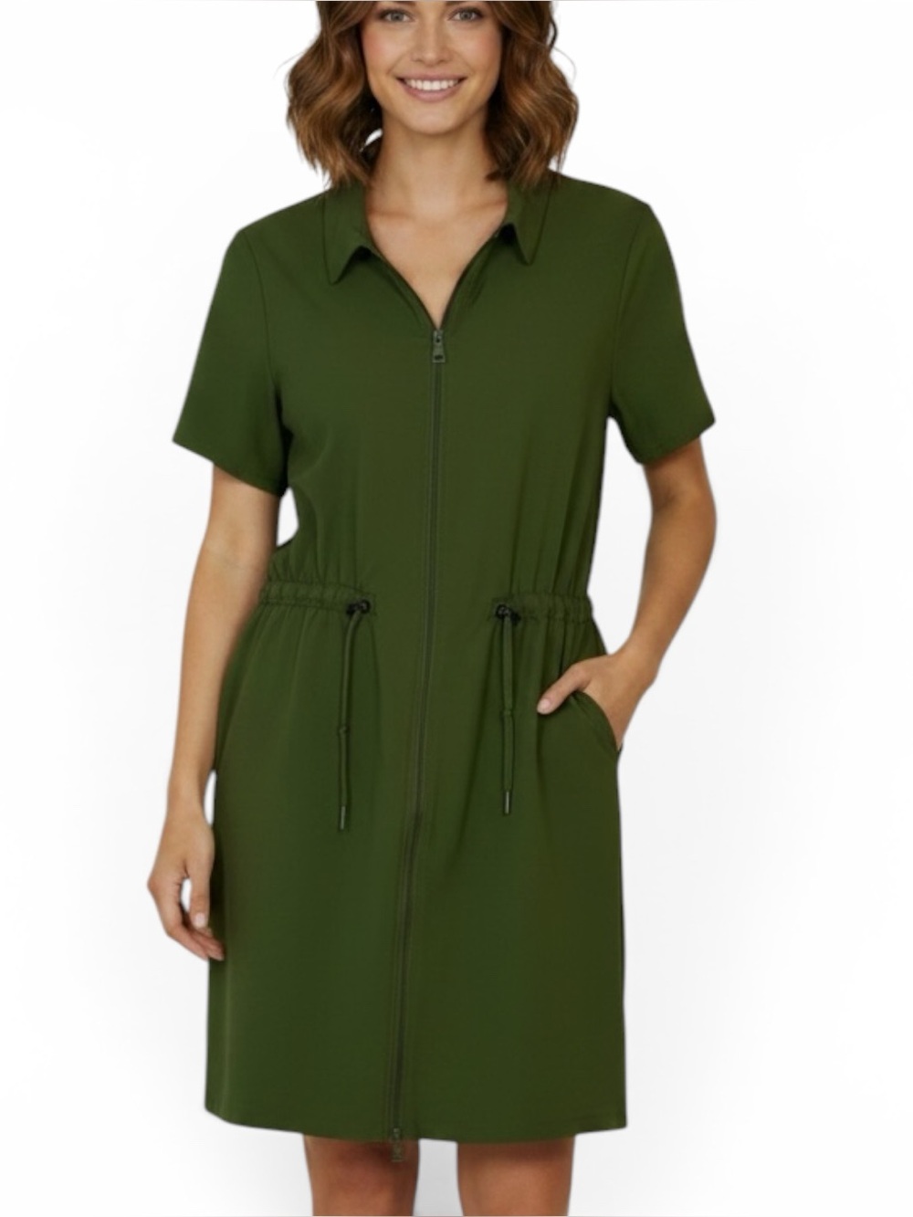 Beyond Yoga City Chic Mini Shirtdress Sage Green Sz XS Full Front Zip | EUC